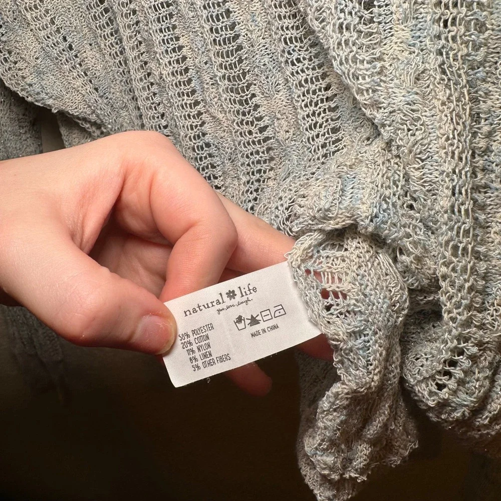 Natural Life Women XL Sweater Chunky Open Knit Sheer Shimmer Crop Festival Boho - Picture 4 of 6